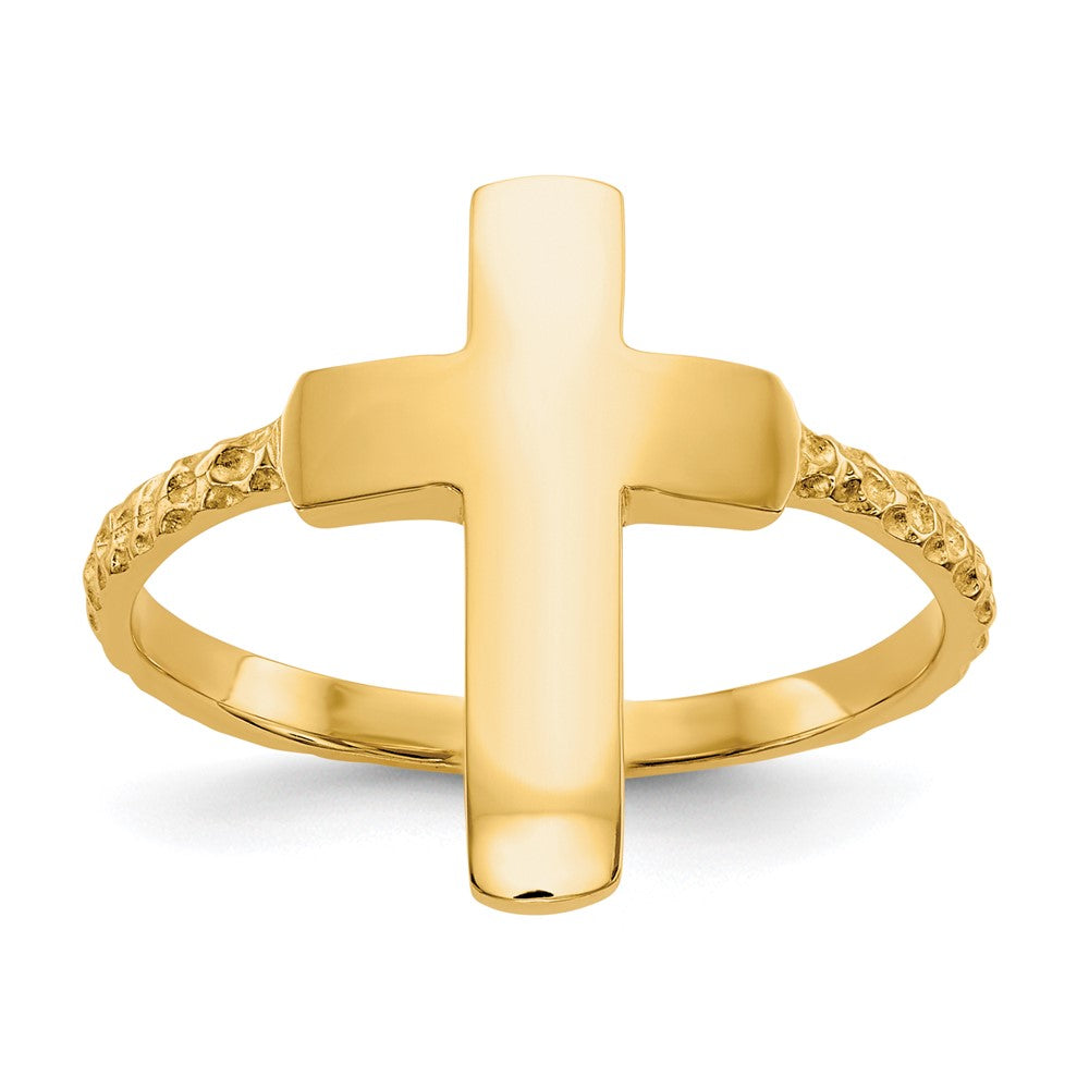 14k Polished Textured Cross Ring Size 7