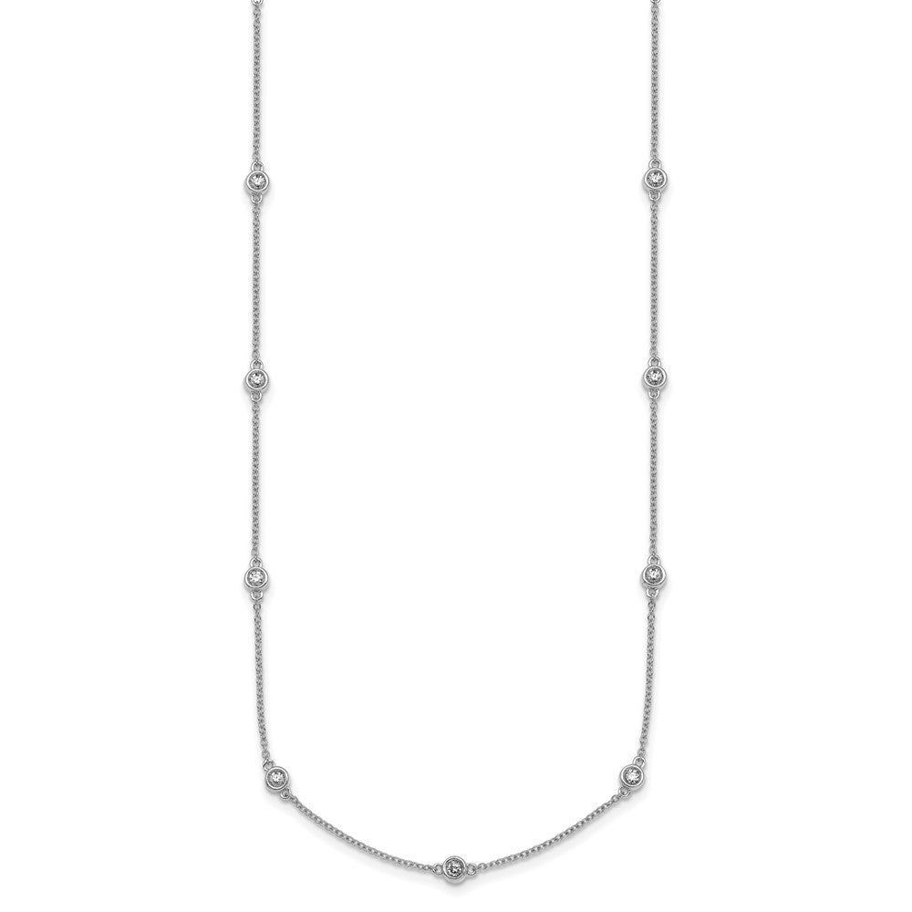 14k White Gold Complete 1/2 carat Bezel-set Diamond and Cable Chain 15-Station 18 inch Necklace