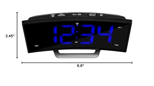 La Crosse Technology 1.8 inch Corded Electric Curved Blue LED Atomic Dual Alarm Clock, 617-249