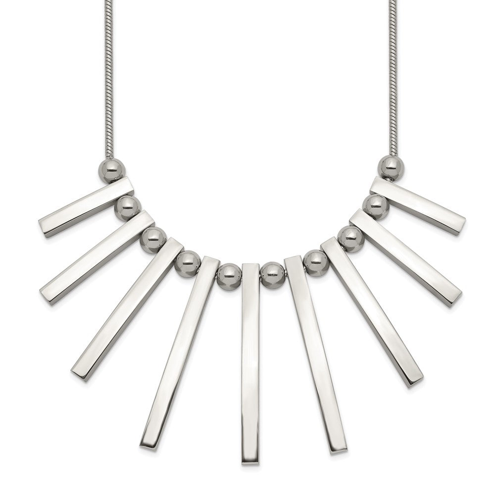 Stainless Steel Polished Bars and Beads 15.75in w/1in ext Necklace