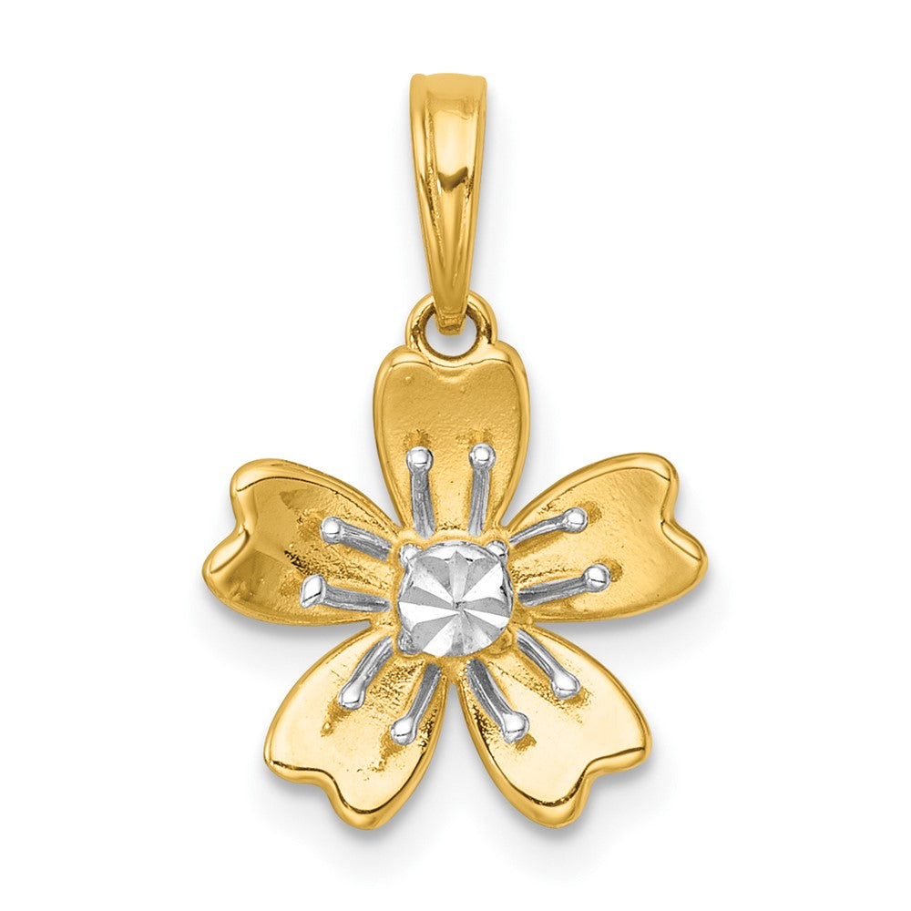 14k with White Rhodium Polished Blooming Flower Charm