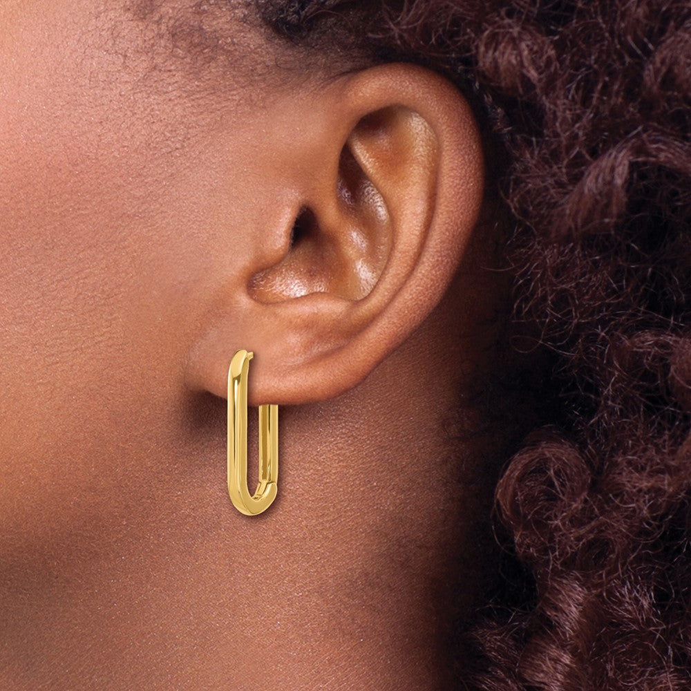 14K YG  2.5mm x 10.7mm x 20.5mm Rectangle Hoop Earring