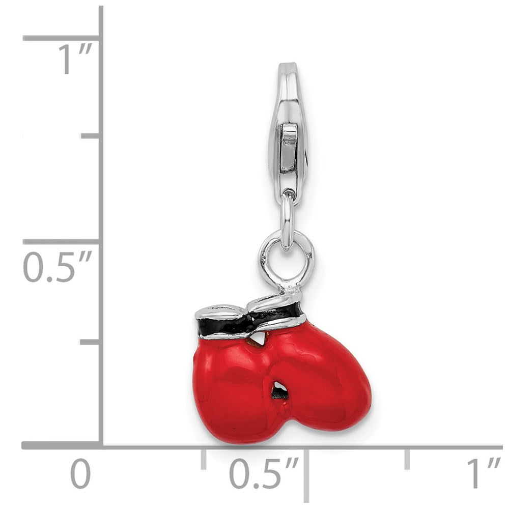 Amore La Vita Sterling Silver Rhodium-plated Polished 3-D Enameled Boxing Gloves Charm with Fancy Lobster Clasp