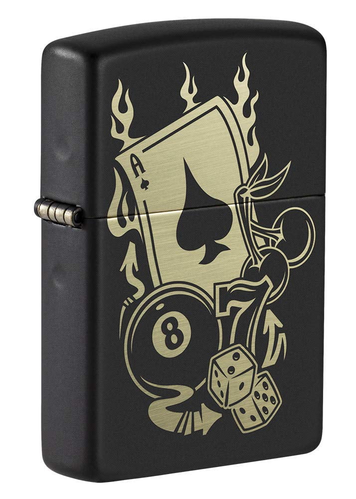 Zippo 49257 Gambling Design Black Matte Windproof Pocket Lighter