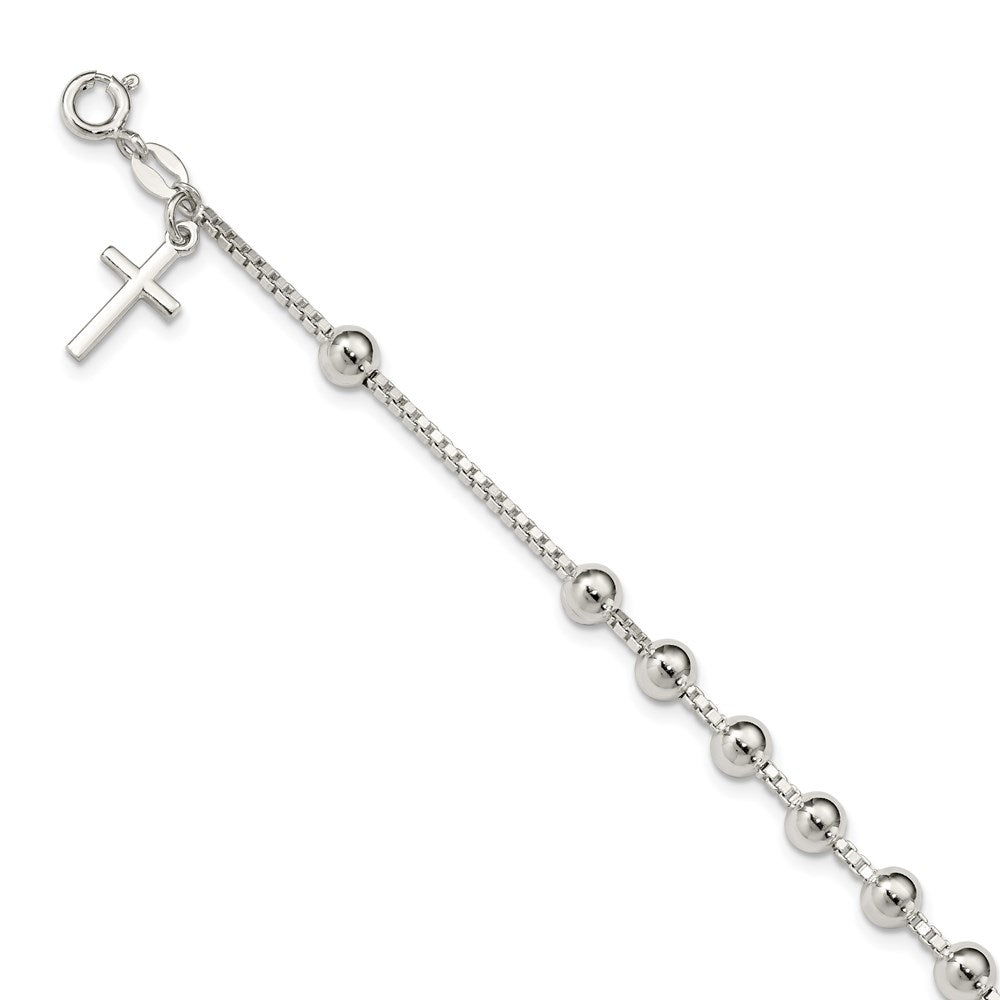Sterling Silver Cross on Bead Bracelet 7.25 inches