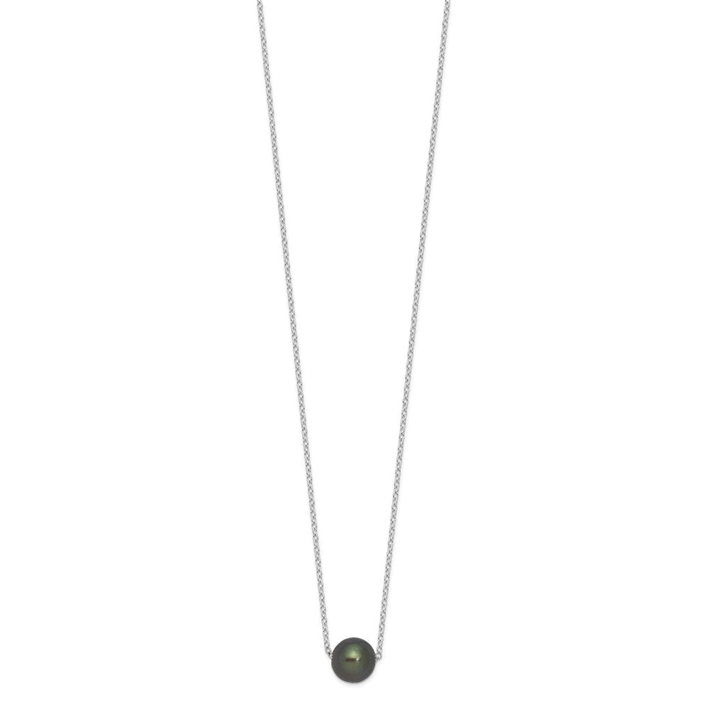 Sterling Silver Rhodium-plated 8-9mm Black Semi-Round Tahitian Saltwater Cultured Pearl 17 inch Necklace 17 Inches