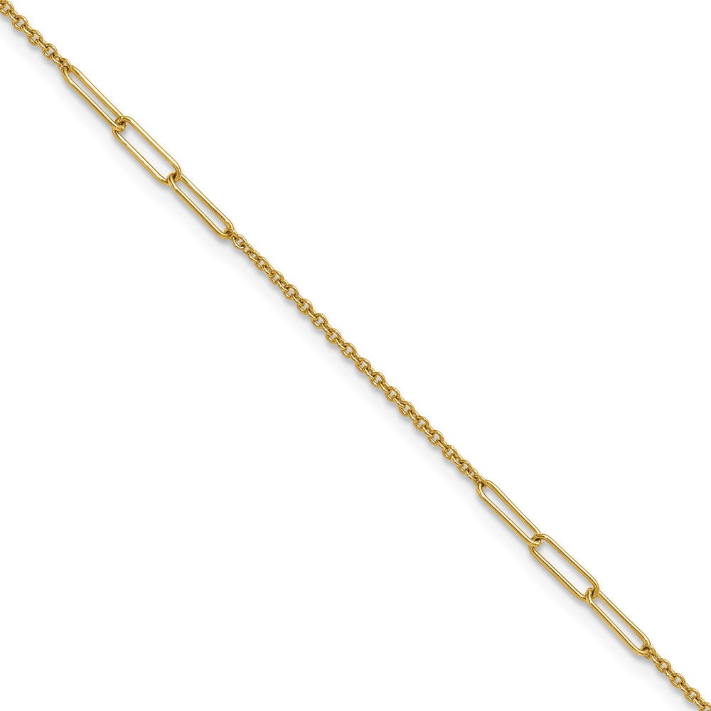 14k Polished Paper Clip and Cable Link 9 inch with 1 inch Extender Anklet