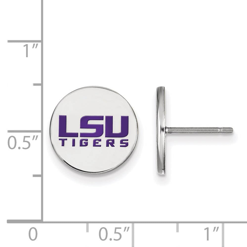 Sterling Silver Rhodium-plated LogoArt Louisiana State University L-S-U Tigers Small Enameled Disc Post Earrings QSS060LSU
