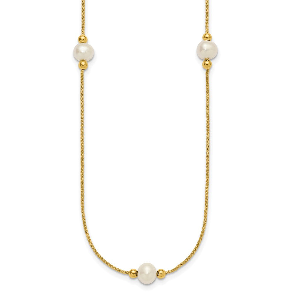 10k Polished 8-9mm Semi-Round White Freshwater Cultured Pearl 3-Station 18 inch Necklace