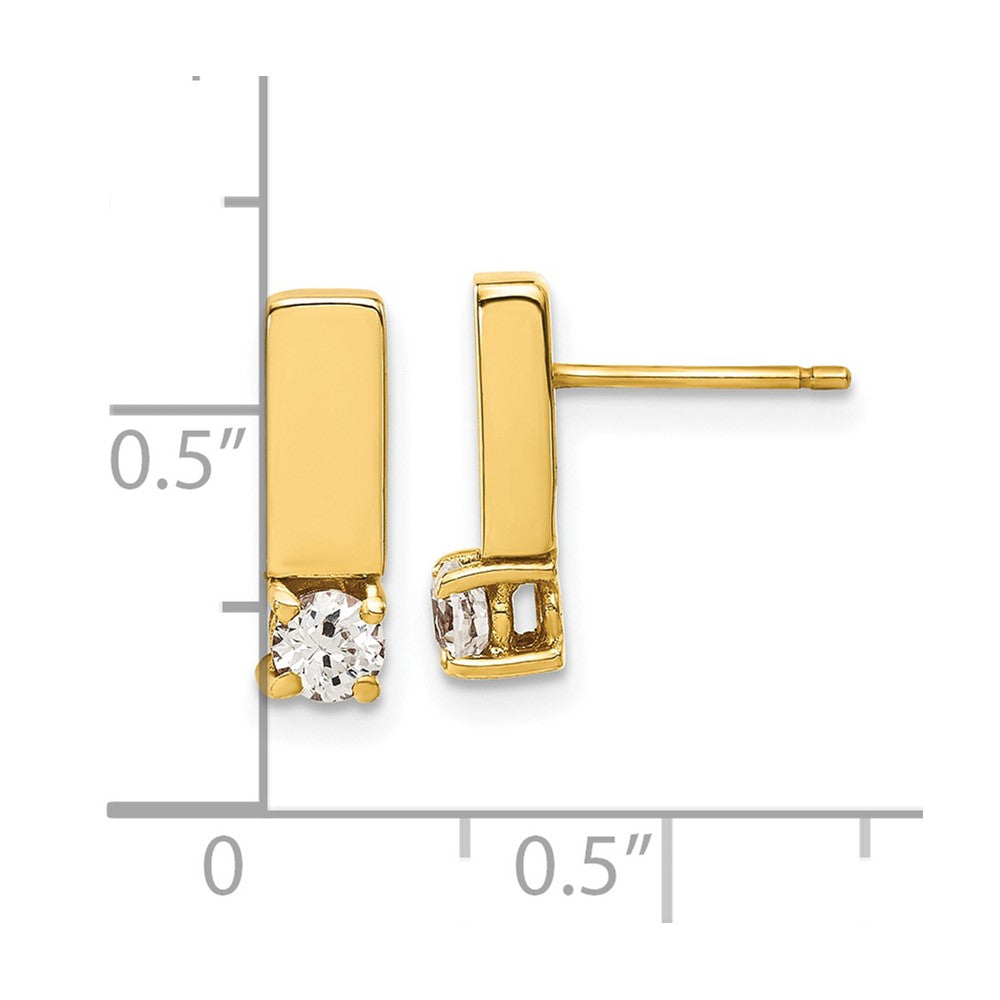 14ky Polished CZ Bar Post Earrings