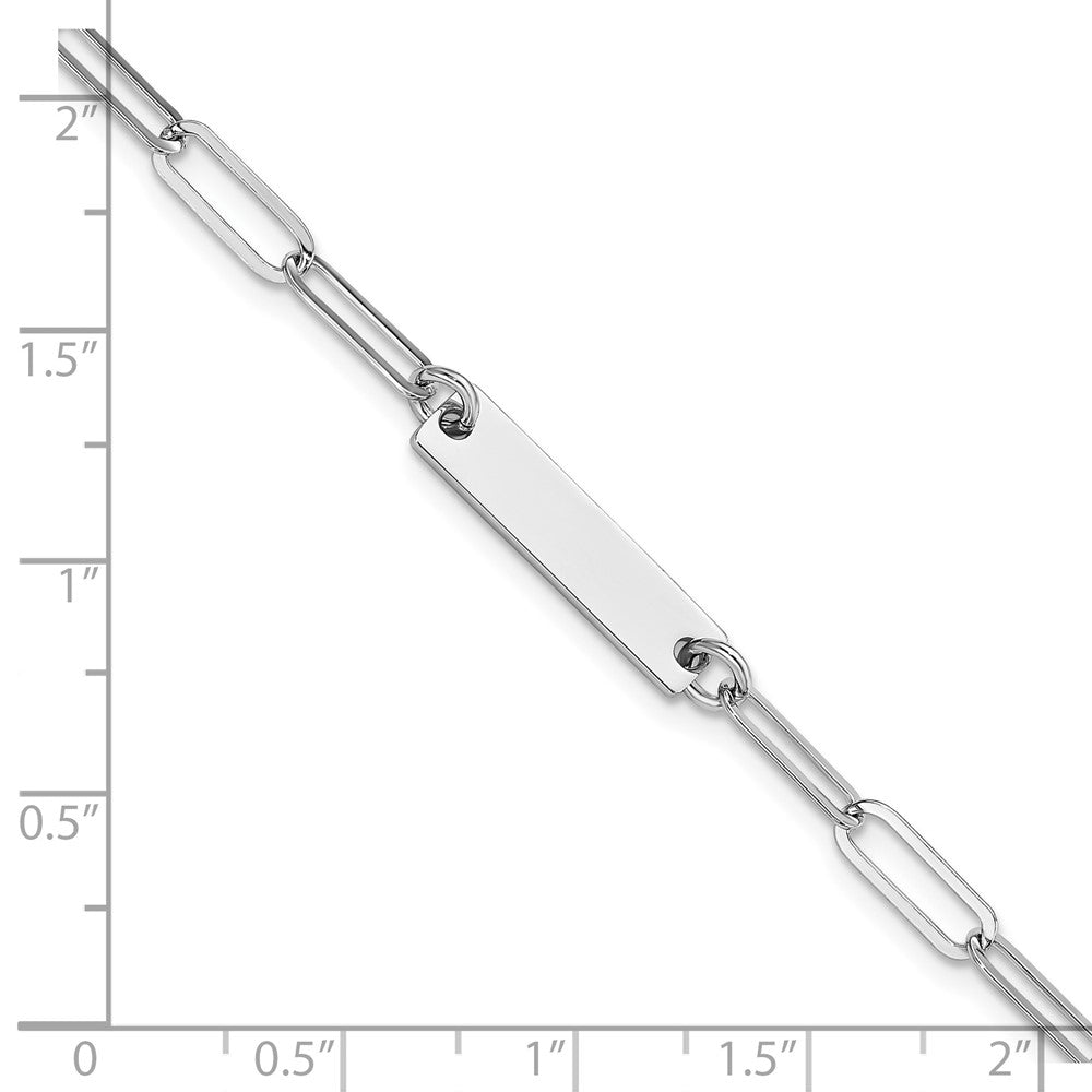 Sterling Silver Rhodium-plated Polished Bar w/ 1in ext. Bracelet 7 inches