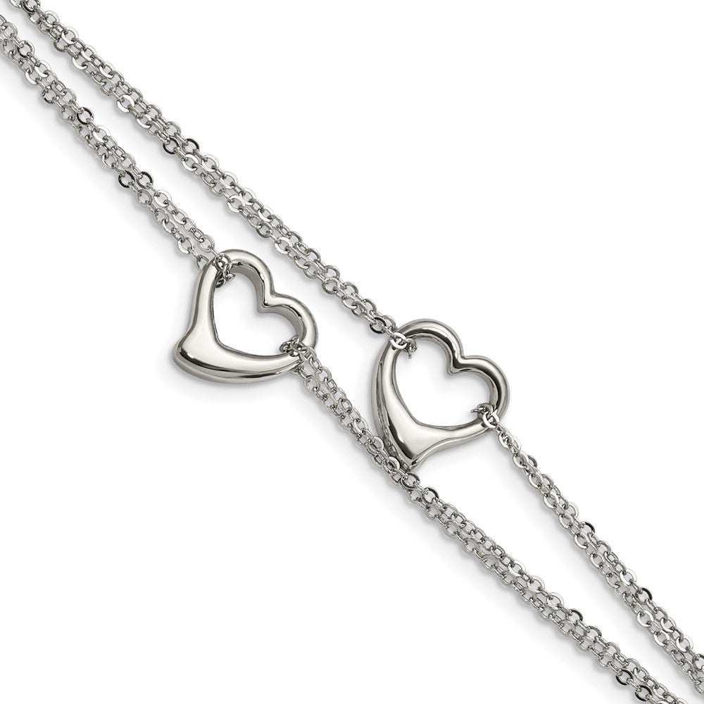 Stainless Steel Polished Cutout Hearts 7in Bracelet 7 inches