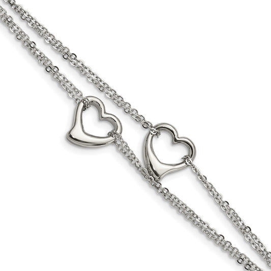 Stainless Steel Polished Cutout Hearts 7in Bracelet 7 inches