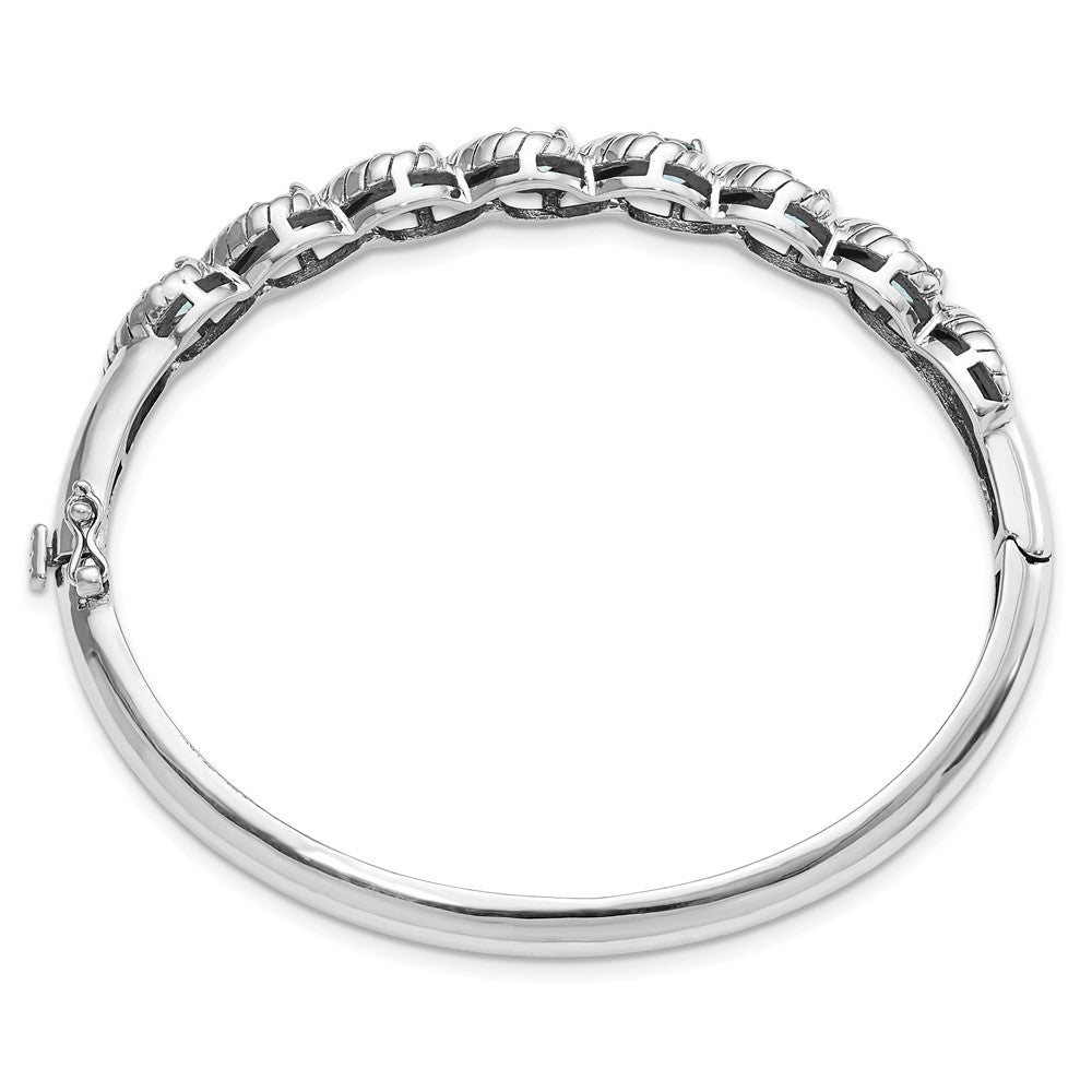Sterling Silver Rhodium-plated Light Swiss Blue Topaz Hinged Bangle 7.25 inches