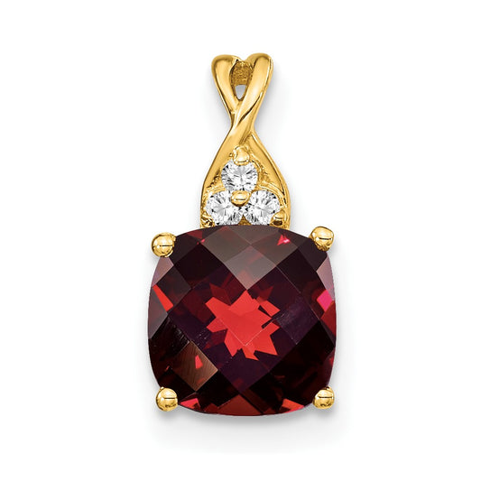 14k Checkerboard Garnet and Diamond Pendant