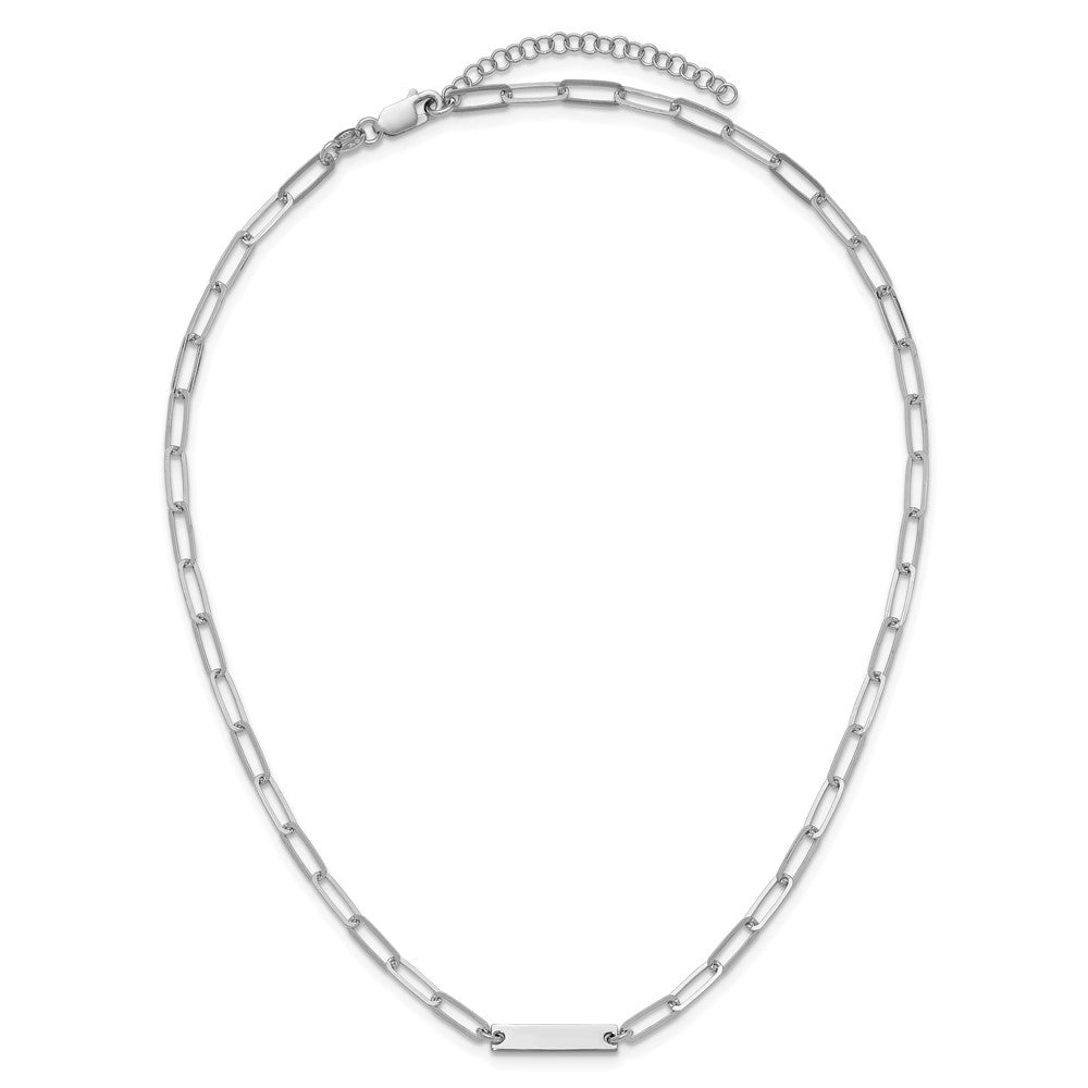 Sterling Silver Rhodium-plated Polished Bar w/ 2in ext. Necklace 17 Inches