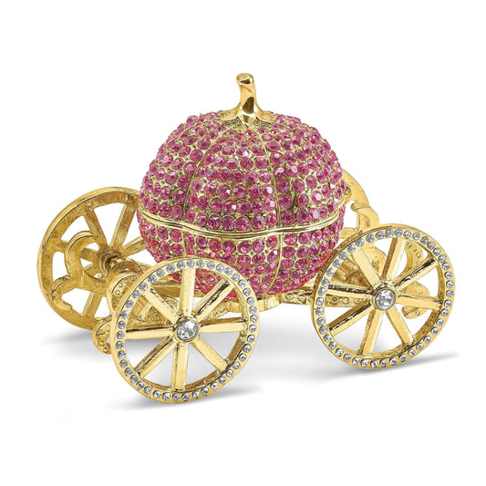 Bejeweled Multi Color Finish Pink Pumpkin Coach Ring Pad Trinket Box