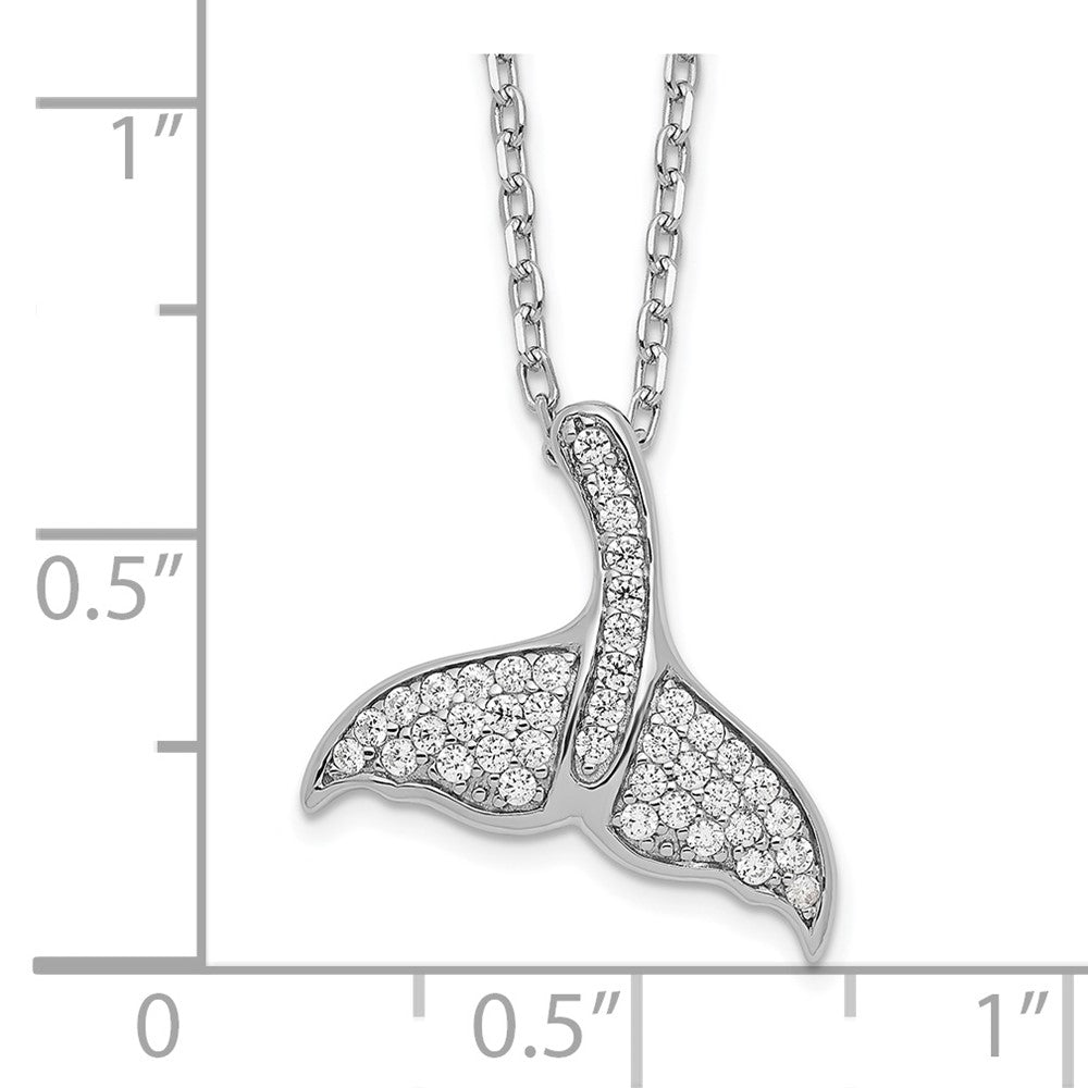 Cheryl M Sterling Silver Rhodium-plated Brilliant-cut CZ Whale Tail 16 Inch Necklace with 2 Inch Extender 16 Inches