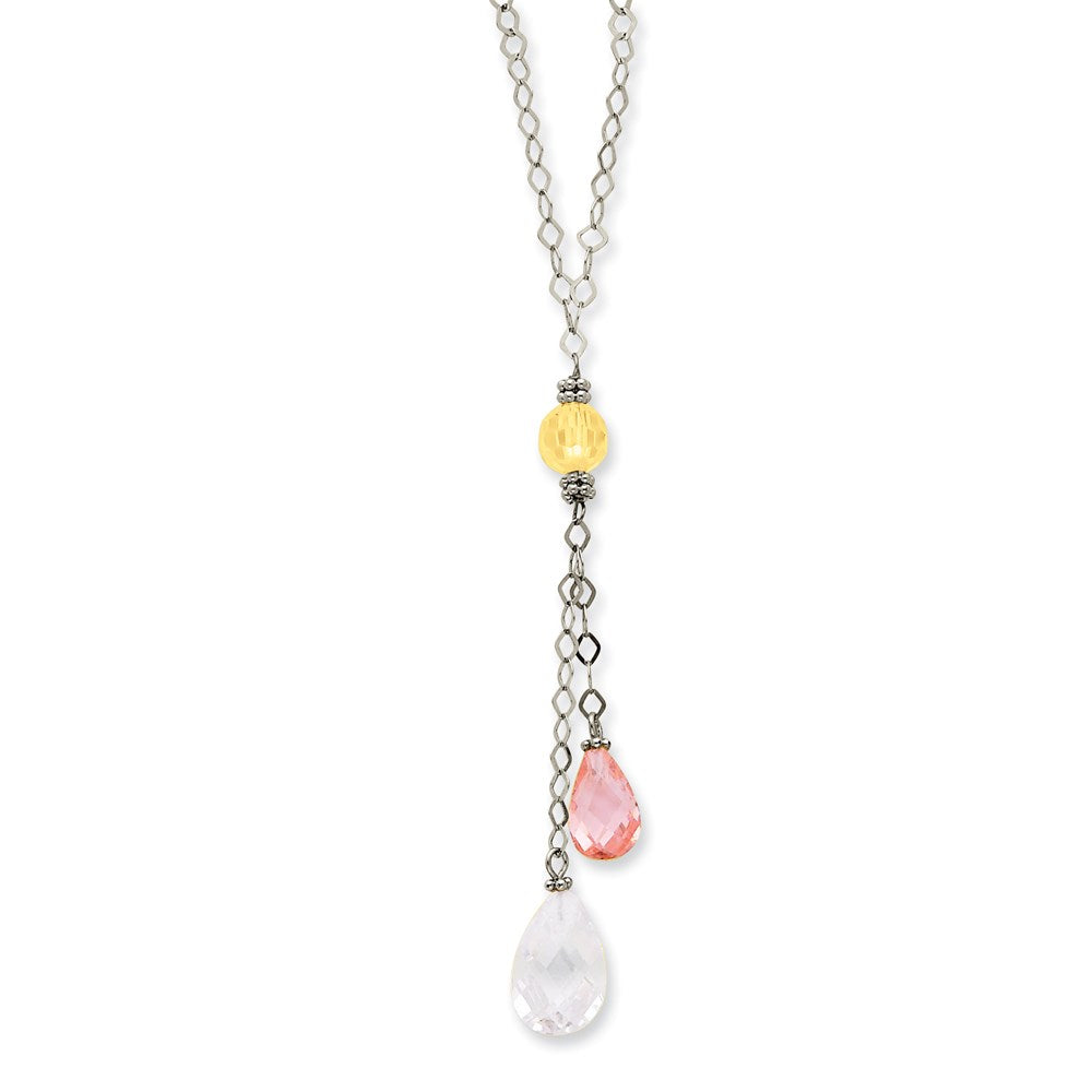 14K WG Clear & Pink CZ Necklace