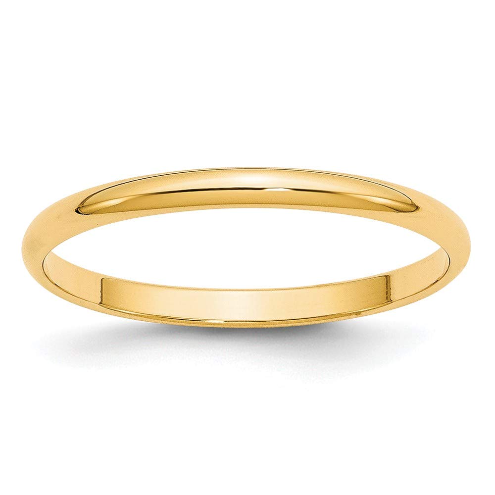 14k Yellow Gold 2mm Lightweight Half Round Wedding Band Size 5.5