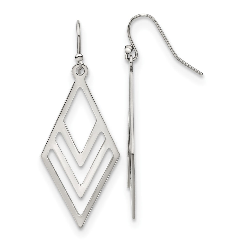 Stainless Steel Polished Diamond-shaped Dangle Shepherd Hook Earrings