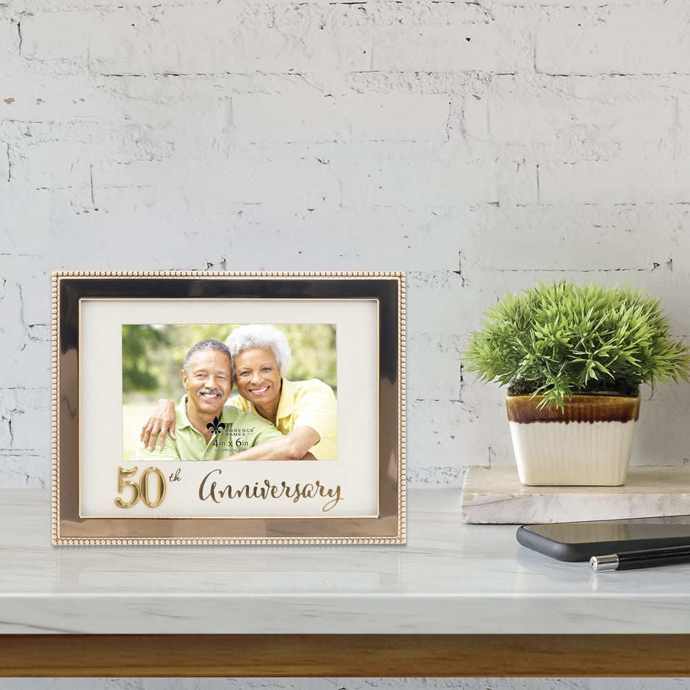 Gold-tone Beaded 50th Anniversary 4x6 Photo Frame