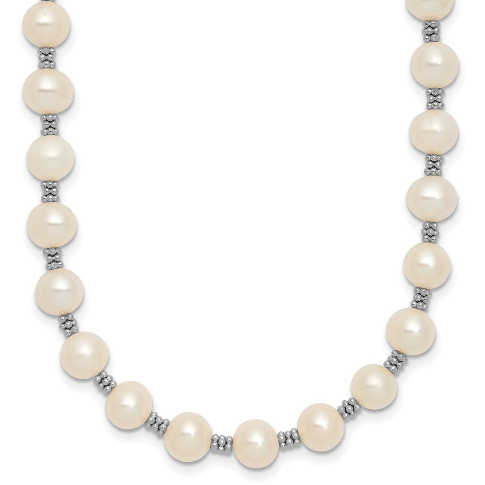 Sterling Silver Rhodium-plated 6-7mm White Round Freshwater Cultured Pearl 16 inch with 2 inch Extension Necklace 16 Inches