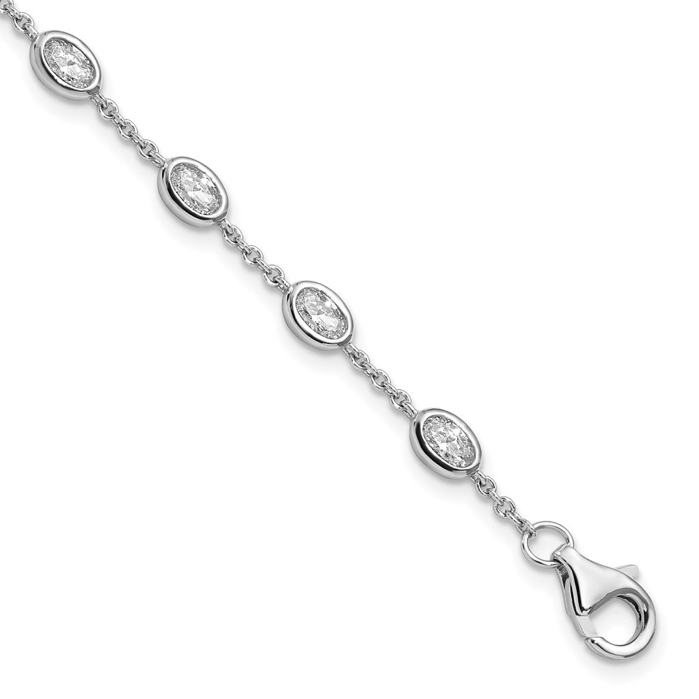 Sterling Silver Rhodium-plated Oval CZ w/1in ext 11 Station Bracelet 6.5 inches