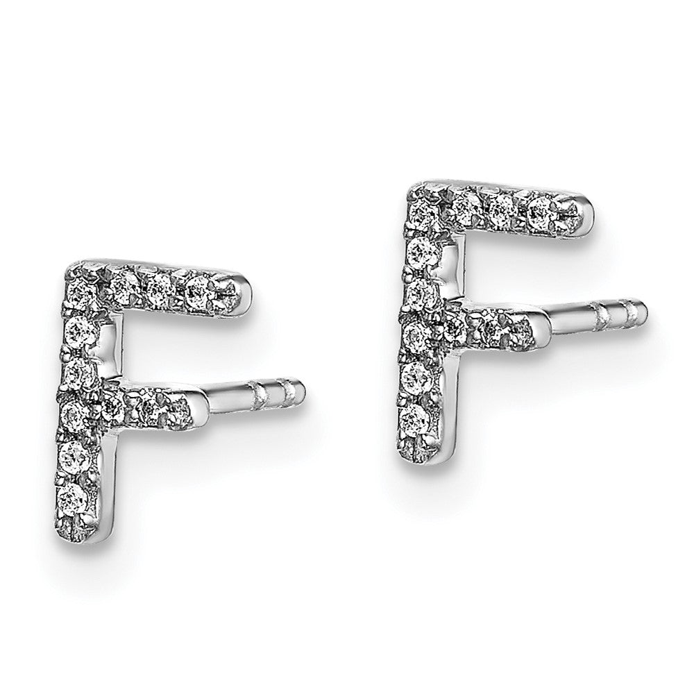 14k White Gold Diamond Initial F Earrings