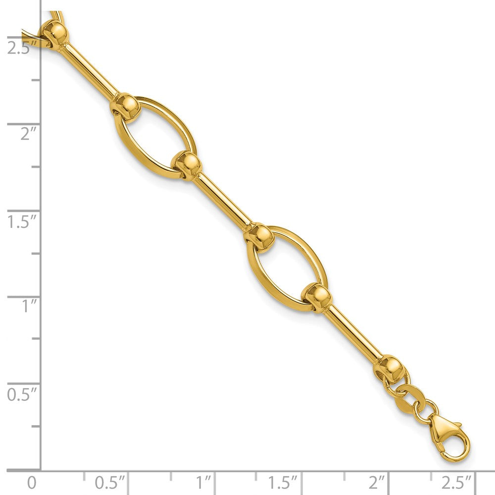 14K Polished Bar and Oval Link w/ .5in Ext. Bracelet 7.5  inches