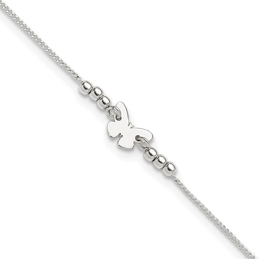 Sterling Silver Polished 9in Plus 1in Ext Butterfly Anklet 9 inches