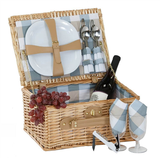 Boothbay Natural Handwoven Willow Picnic Basket with Service for 2 QGM19774