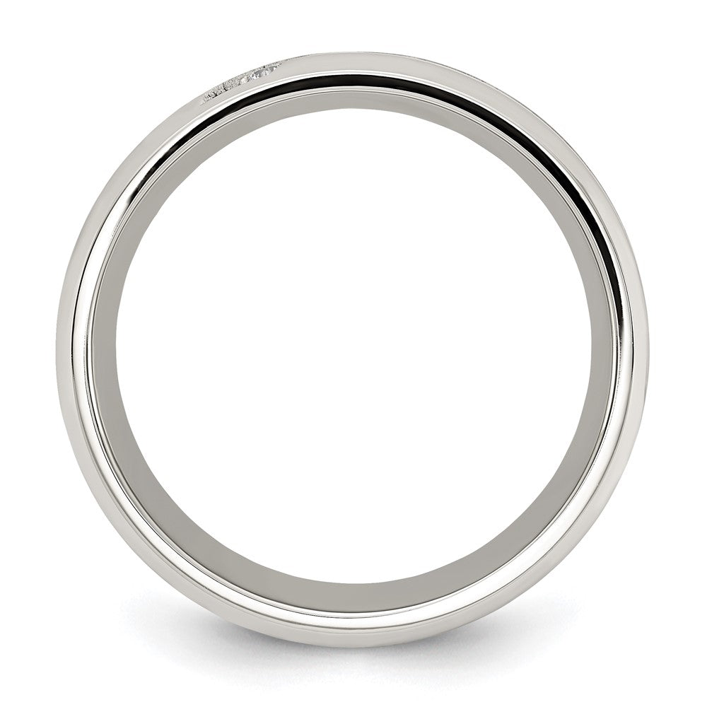 Stainless Steel Polsihed with Gray Carbon Fiber Inlay & CZ 8mm Band Size - 8.5