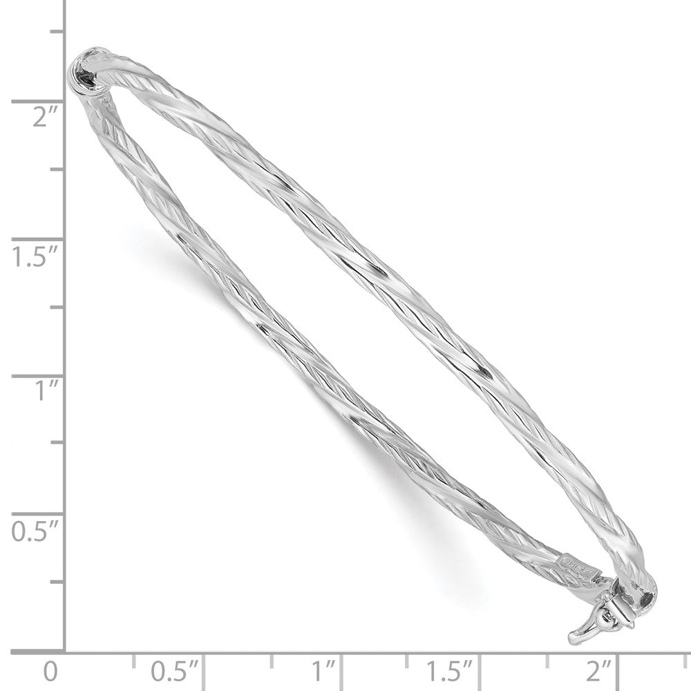Sterling Silver Rhod-platd Textured 3mm Twisted Hinged Bangle 7 inches