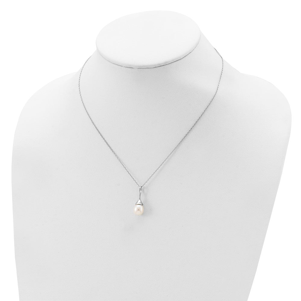 Sterling Silver Rhodium-plated 8-9mm White Teardrop Freshwater Cultured Pearl 17 inch Necklace 17 Inches