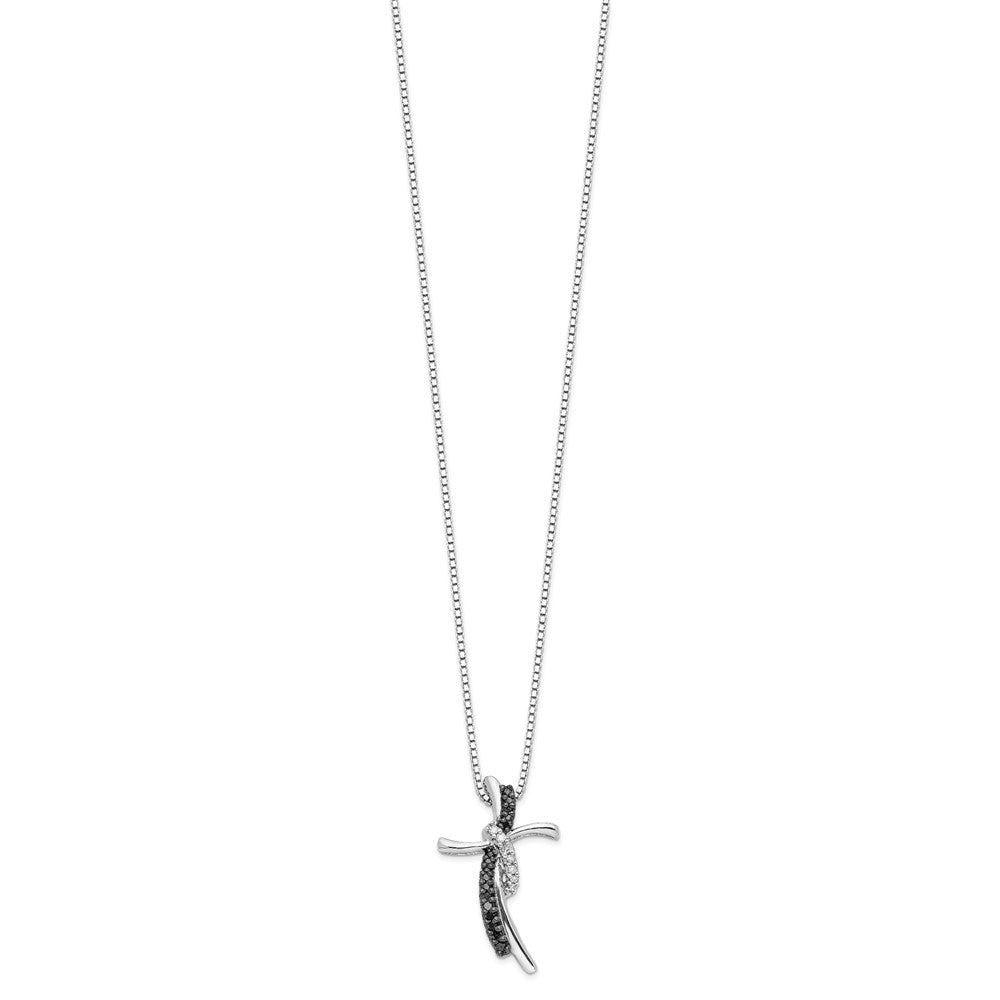 White Night Sterling Silver Rhodium-plated Black and White Diamond Cross 18 Inch Necklace with 2 Inch Extender 18 Inches