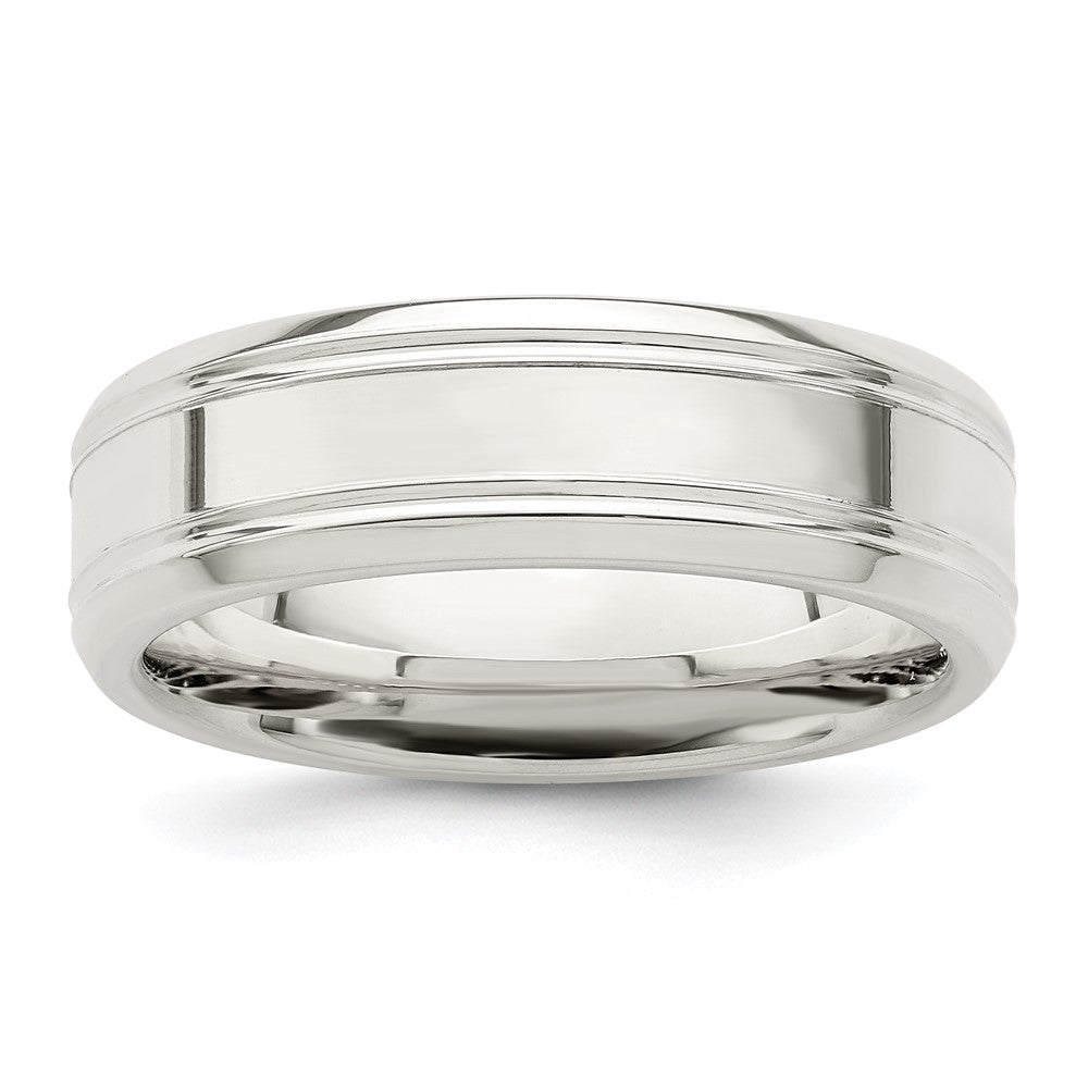 Sterling Silver 6mm Polished Flat Grooved Beveled Edge Fancy Band Size 12