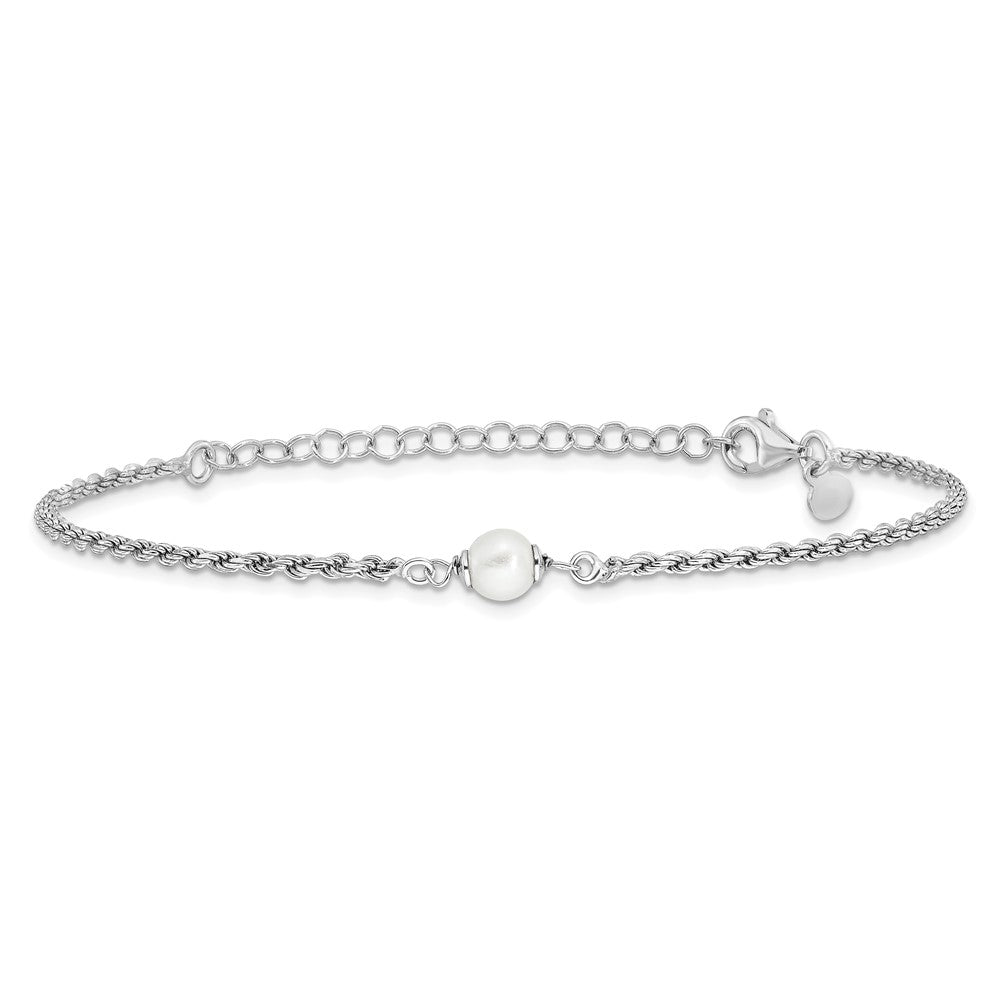 Sterling Silver RH-plt Polished FWC Pearl with 2in ext. Bracelet 9  inches