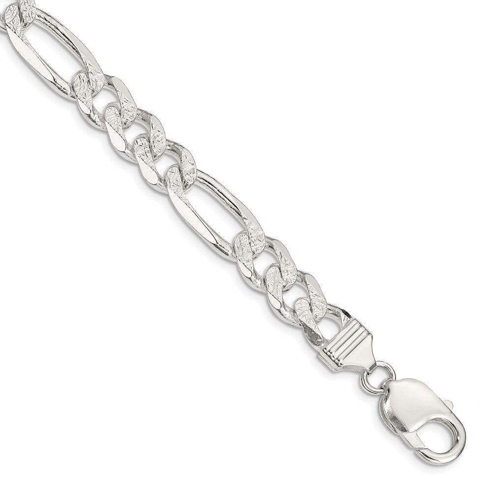 Sterling Silver 11.0mm Pav‚ Flat Figaro Chain 8 inches