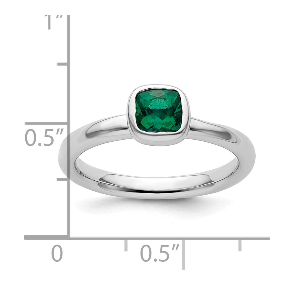 Sterling Silver Stackable Expressions Cushion Cut Cr. Emerald Ring Size -6