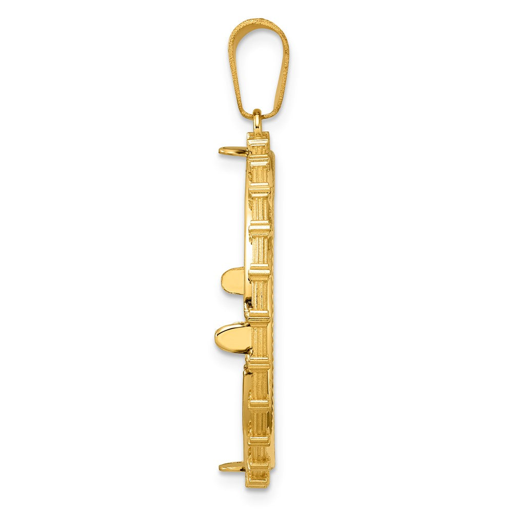 14k Diamond Cut Columns with 27.0mm Prong Coin Bezel Pendant