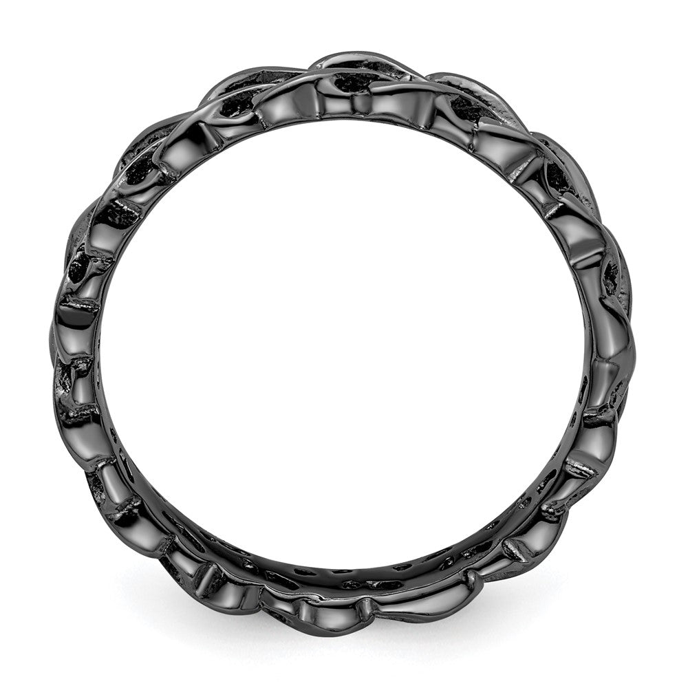 Sterling Silver Stackable Expressions Black-plated Carved Size -9