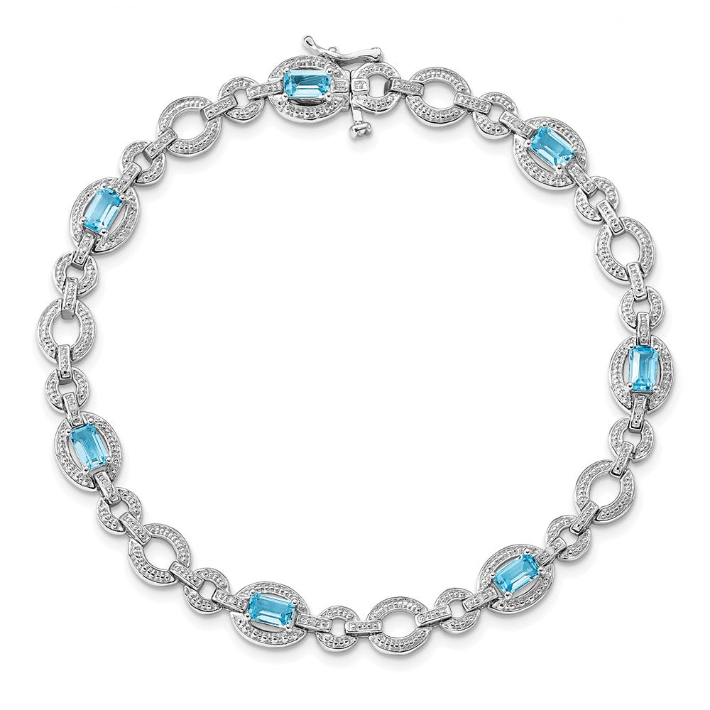 Sterling Silver Rhodium-plated Dia. & Lt Swiss Blue Topaz Oval Bracelet 7 inches