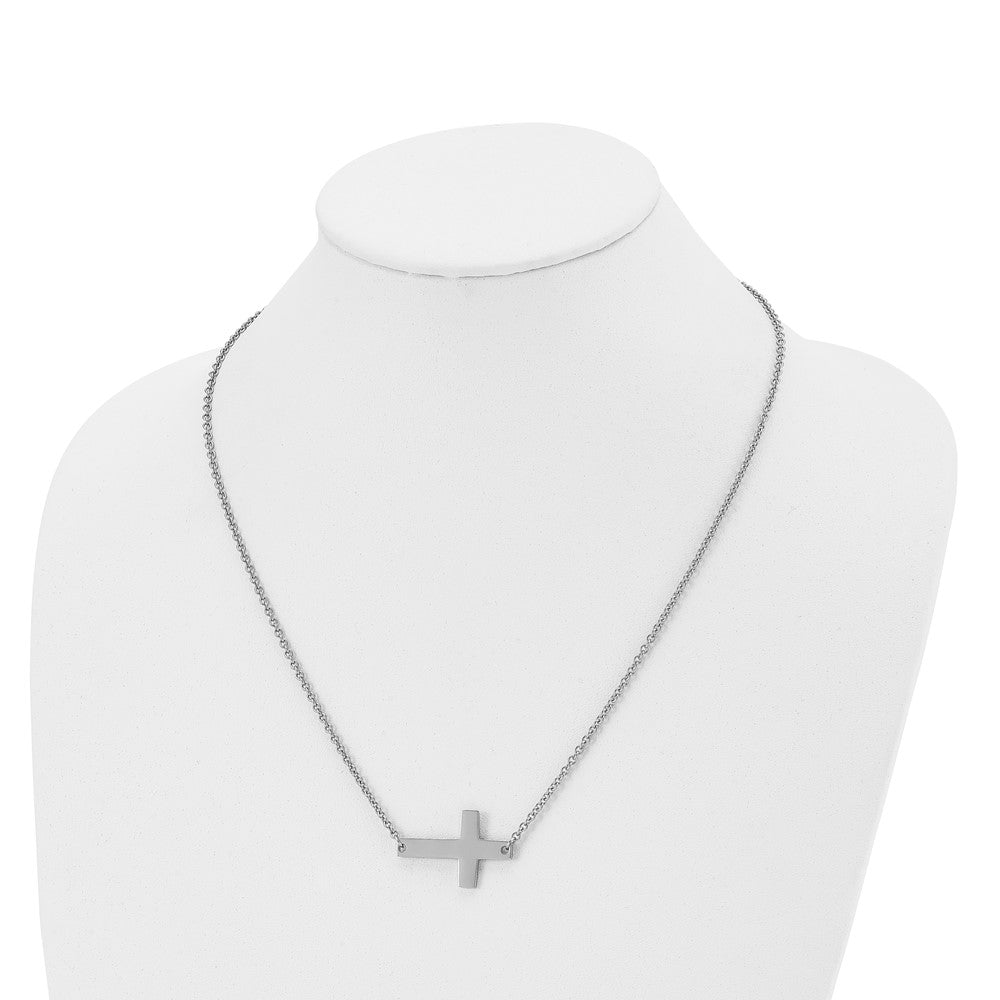 Stainless Steel Polished Sideways Cross 21in Necklace