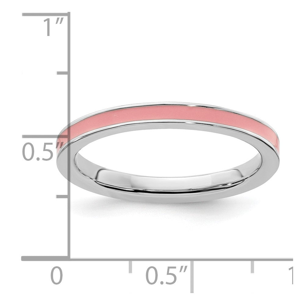Sterling Silver Stackable Expressions Pink Enameled 2.25mm Ring Size -7