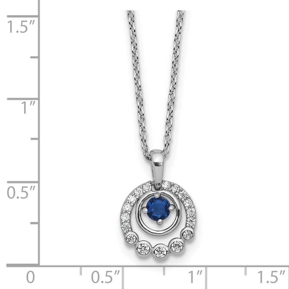 Cheryl M Sterling Silver Rhodium-plated Polished Blue Glass and CZ Circles with 2 Inch Extension Necklace 18 Inches