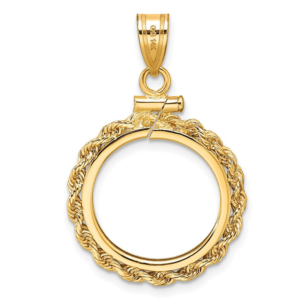 Wideband Distinguished Coin Jewelry 10k Polished Rope 16.5mm x 1.35mm Screw Top Coin Bezel Pendant