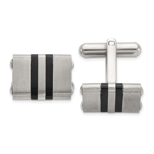 Chisel Stainless Steel Brushed and Polished Black IP-plated Striped Cuff Links