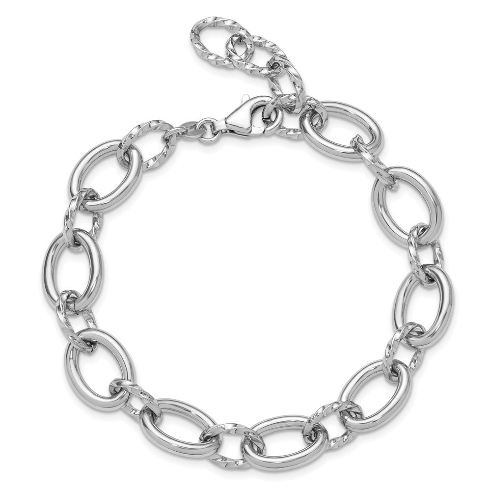Sterling Silver Rhodium-plated Fancy Link with 1in ext. Bracelet 9  inches
