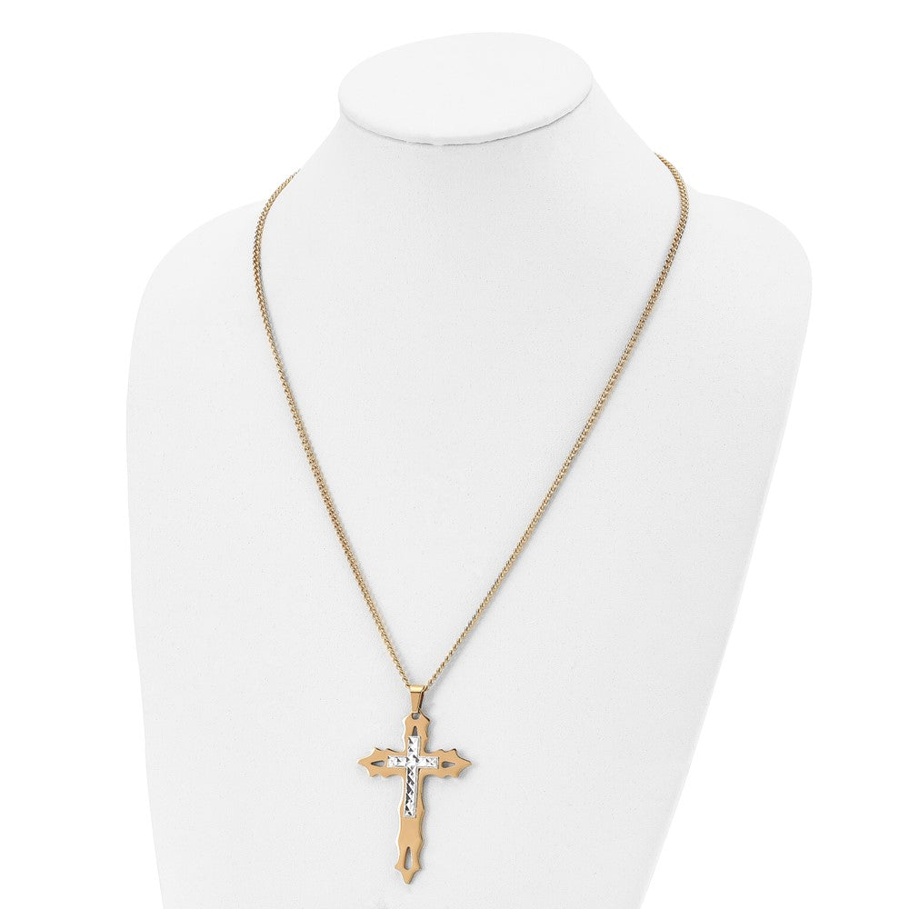 Stainless Steel Polished Yellow IP-plated D/C Cross 24in Necklace